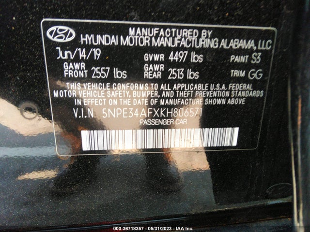 Hyundai SONATA SEL 2019 5NPE34AFXKH806571 Image 10