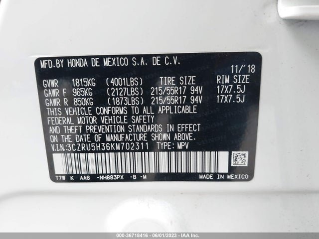 Honda HR-V LX 2019 3CZRU5H36KM702311 Image 10