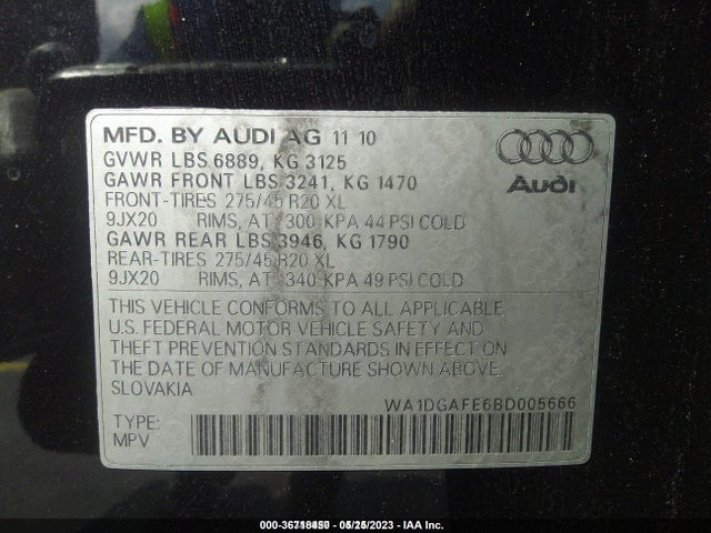 2011 AUDI Q7 3.0T S LINE VIN: WA1DGAFE6BD005666