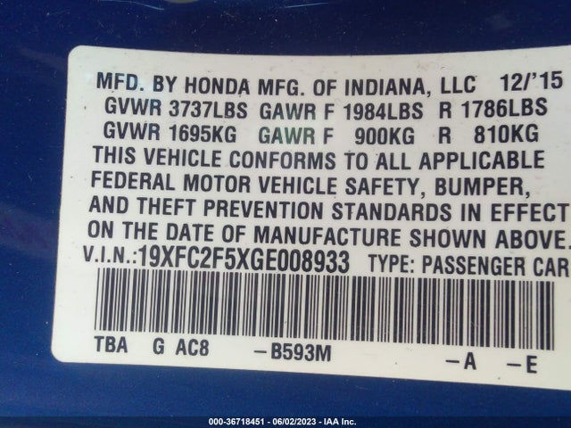 Honda Civic Sedan Lx 2016 19XFC2F5XGE008933 Image 9