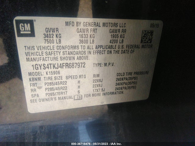 Cadillac Escalade Esv Premium 2015 1GYS4TKJ4FR687972 Image 9