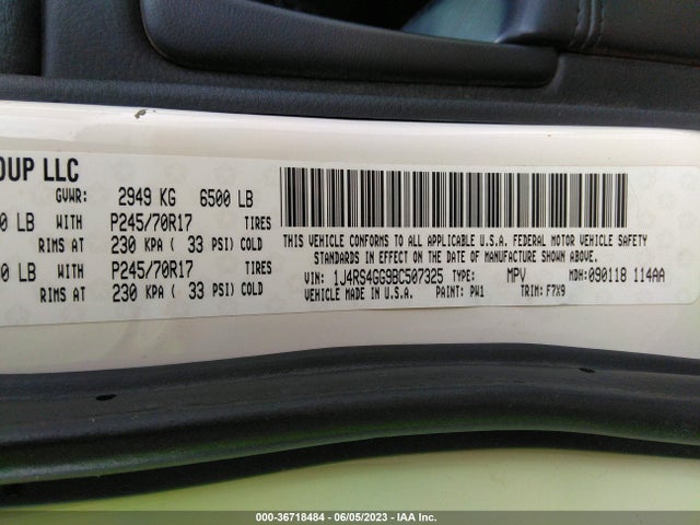 2011 JEEP GRAND CHEROKEE LAREDO VIN: 1J4RS4GG9BC507325
