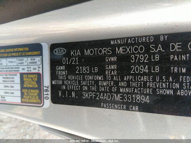3KPF24AD7ME331894 KIA Forte Lxs