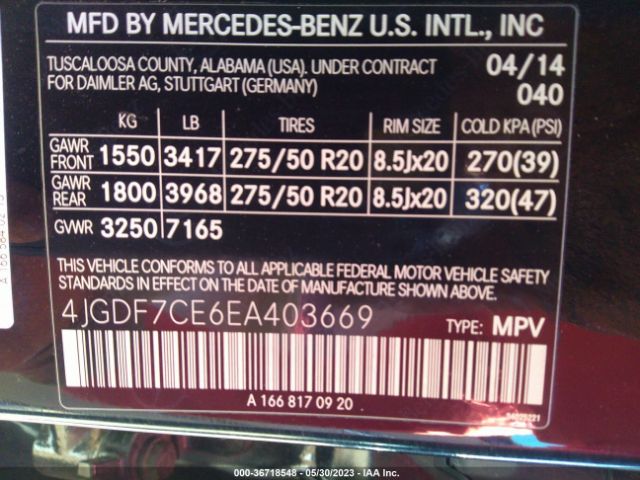 4JGDF7CE6EA403669 Mercedes-Benz Gl-class Gl 450