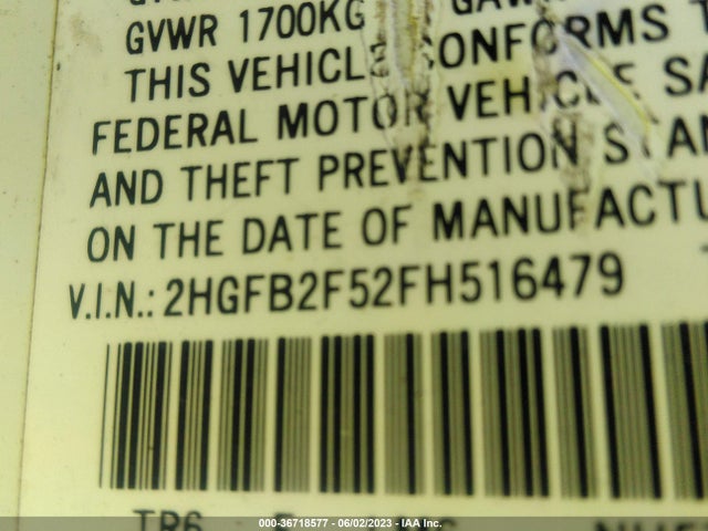 Honda Civic Sedan Lx 2015 2HGFB2F52FH516479 Image 9
