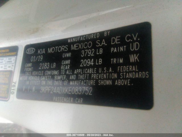 3KPF24ADXKE083752 KIA Forte Lxs
