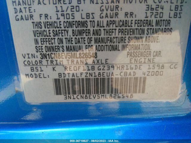 3N1CN8EV5ML826548 Nissan VERSA SV
