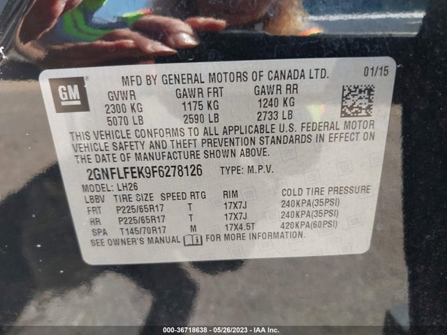 Chevrolet EQUINOX LT 2015 2GNFLFEK9F6278126 Image 11