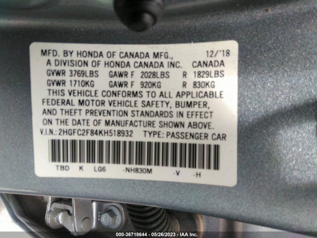 Honda Civic Sedan Sport 2019 2HGFC2F84KH518932 Image 9