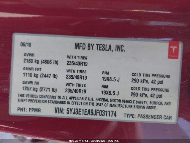 Tesla Model 3 Range Battery 2018 5YJ3E1EA9JF031174 Image 11