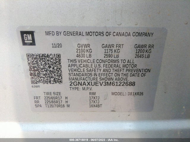 Chevrolet EQUINOX LT 2021 2GNAXUEV3M6122688 Image 9