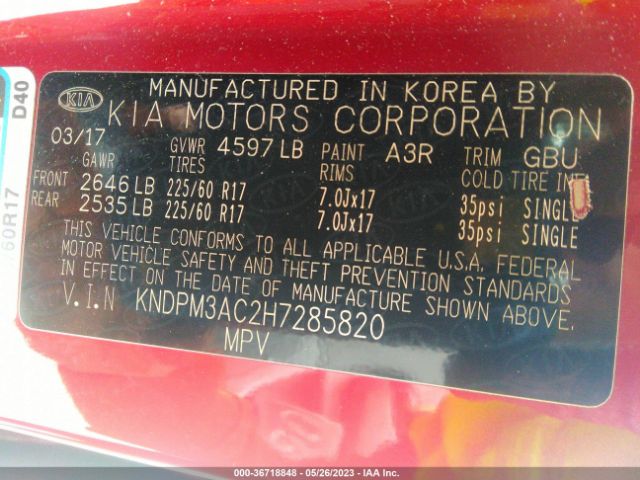 KNDPM3AC2H7285820 KIA Sportage Lx