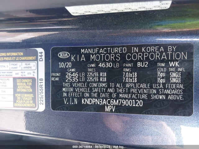 2021 KIA SPORTAGE EX VIN: KNDPN3AC6M7900120