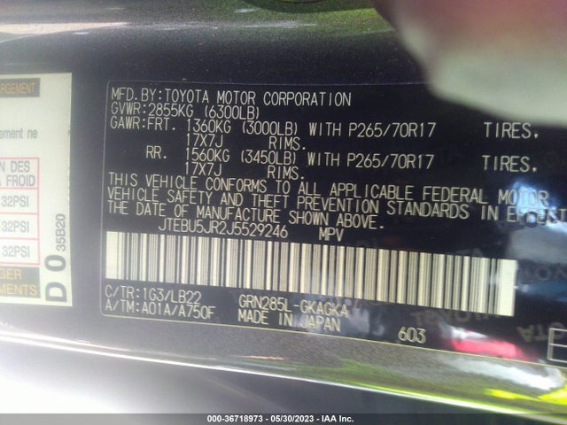 Toyota 4RUNNER SR5 2018 JTEBU5JR2J5529246 Image 10
