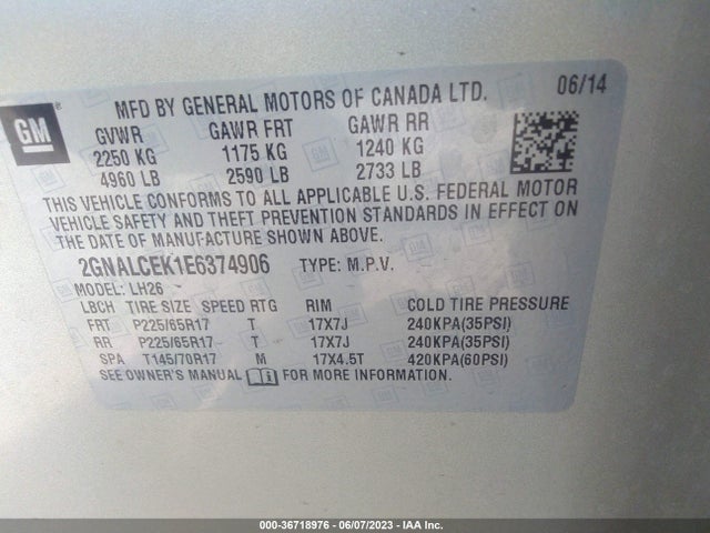 Chevrolet EQUINOX LT 2014 2GNALCEK1E6374906 Image 10