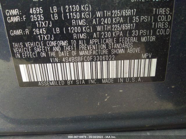 4S4BSBFC0F3306022 Subaru Outback 2.5i Premium