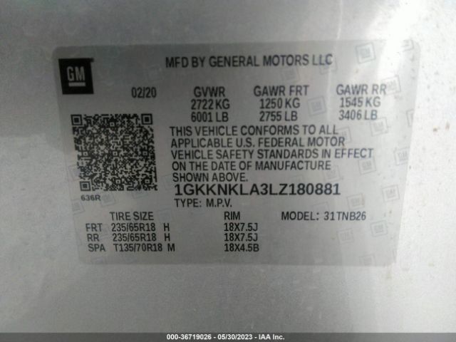 1GKKNKLA3LZ180881 GMC ACADIA SLE
