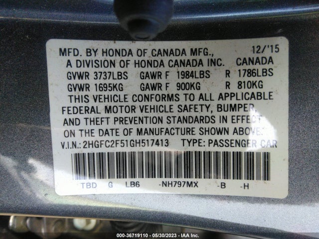 Honda Civic Sedan Lx 2016 2HGFC2F51GH517413 Image 9