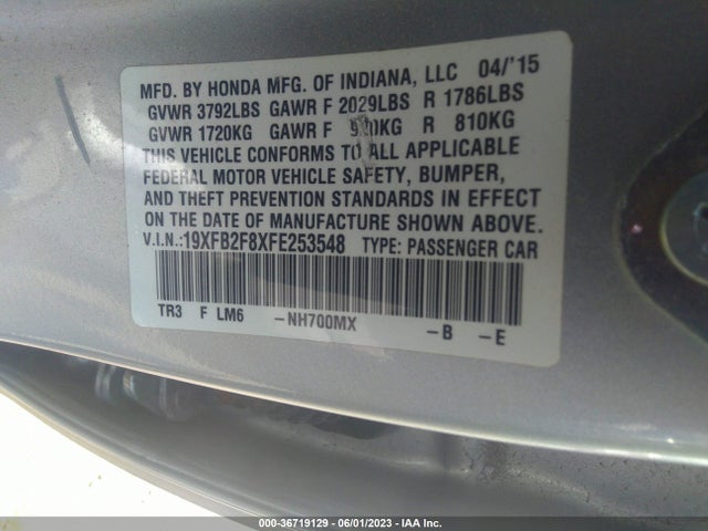 Honda Civic Sedan Ex 2015 19XFB2F8XFE253548 Image 9