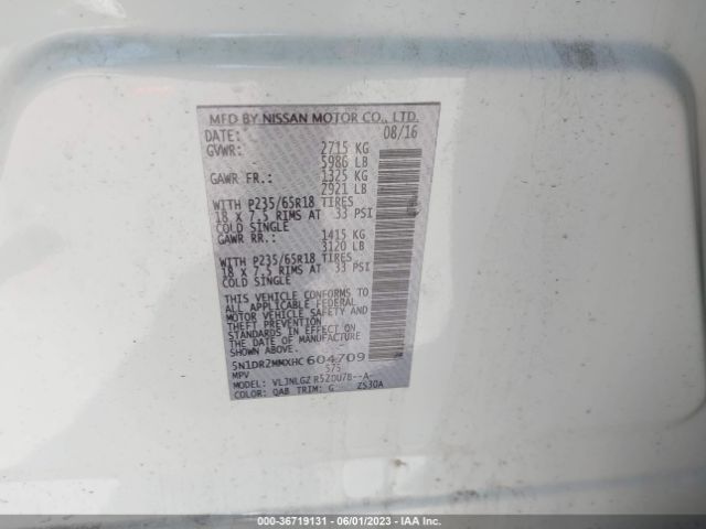 5N1DR2MMXHC604709 Nissan Pathfinder Sl