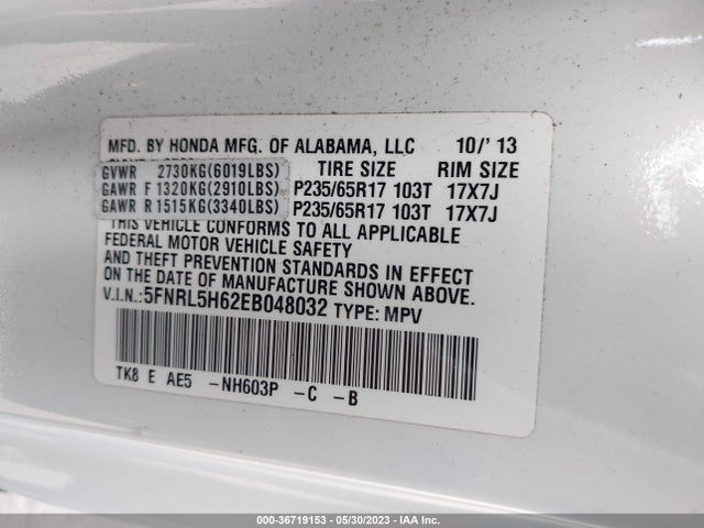 Honda Odyssey Ex-l 2014 5FNRL5H62EB048032 Image 9