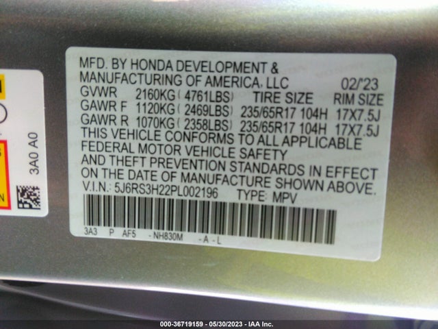 2023 HONDA CR-V LX VIN: 5J6RS3H22PL002196