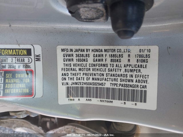2010 HONDA INSIGHT LX VIN: JHMZE2H50AS029457