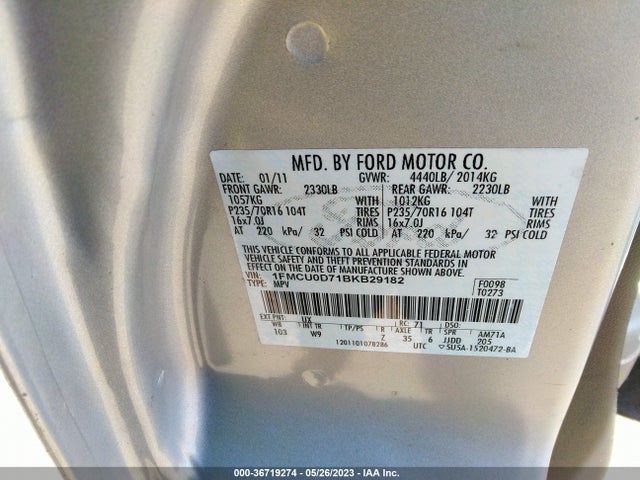 2011 FORD ESCAPE XLT VIN: 1FMCU0D71BKB29182