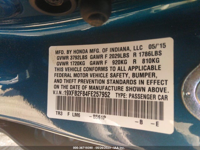 Honda Civic Sedan Ex 2015 19XFB2F84FE257952 Image 10