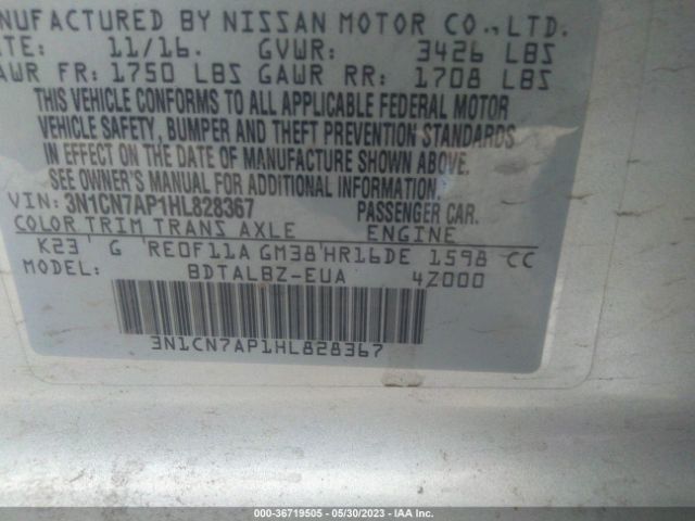 3N1CN7AP1HL828367 Nissan Versa Sedan Sv