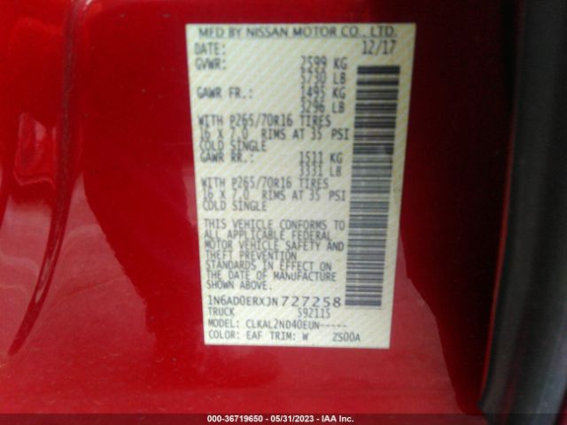 1N6AD0ERXJN727258 Nissan Frontier Sv V6