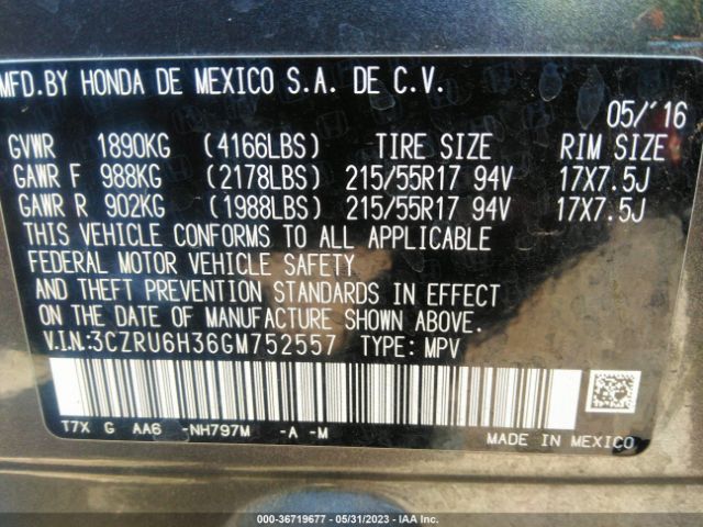 Honda HR-V LX 2016 3CZRU6H36GM752557 Image 9