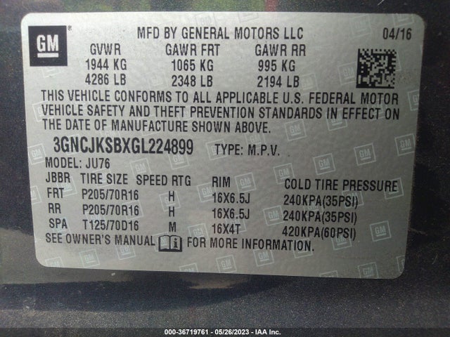 Chevrolet TRAX LS 2016 3GNCJKSBXGL224899 Image 10