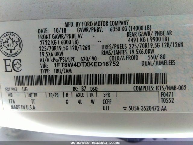 2019 Ford F-450, VIN: 1FT8W4DTXKED16752