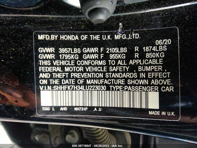 Honda Civic Hatchback Lx 2020 SHHFK7H34LU223030 Image 9
