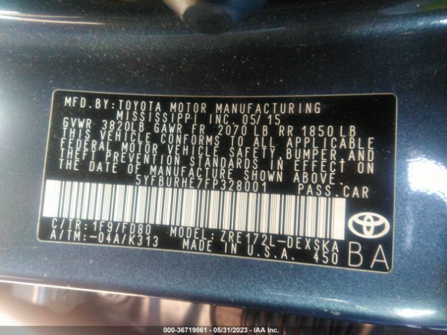 Toyota Corolla L/le/s/s Plus/le Plus 2015 5YFBURHE7FP328001 Image 9