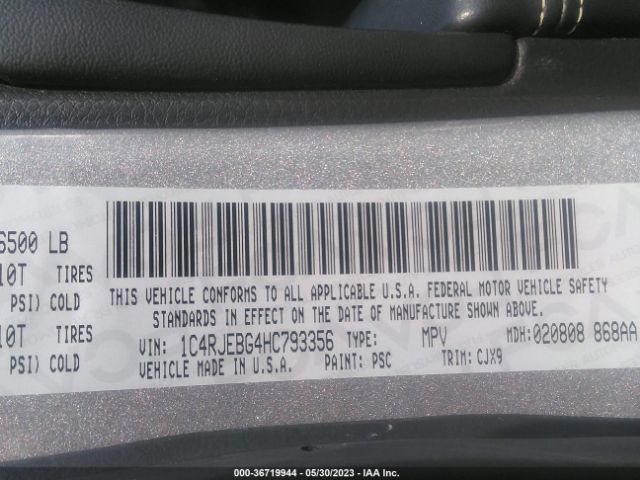 1C4RJEBG4HC793356 Jeep Grand Cherokee Limited