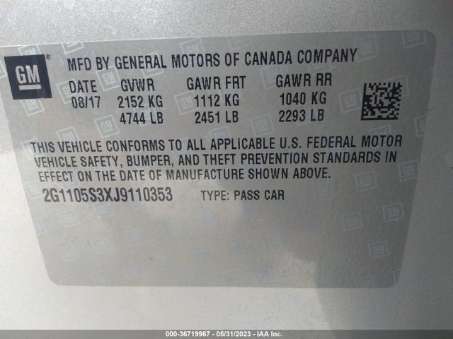 Chevrolet IMPALA LT 2018 2G1105S3XJ9110353 Image 9