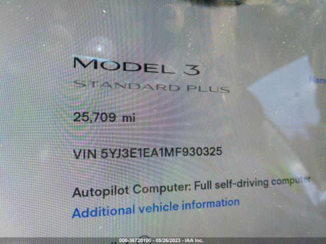 5YJ3E1EA1MF930325 Tesla Model 3 Standard Range Plus