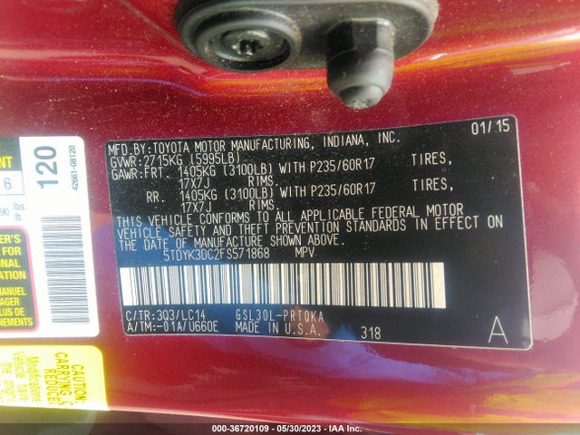 Toyota Sienna Xle/xle Aas/ltd 2015 5TDYK3DC2FS571868 Image 9