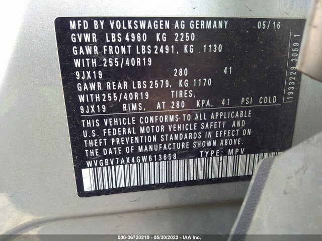 WVGBV7AX4GW613658 Volkswagen Tiguan Sel