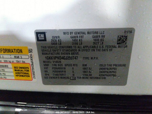 1GKKVPKD4GJ259747 GMC ACADIA SLE