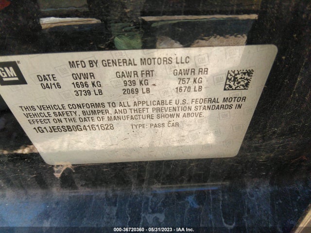 Chevrolet SONIC LTZ 2016 1G1JE6SB0G4161628 Image 10