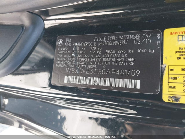 2010 BMW 3 SERIES 328I VIN: WBAWB3C50AP481709