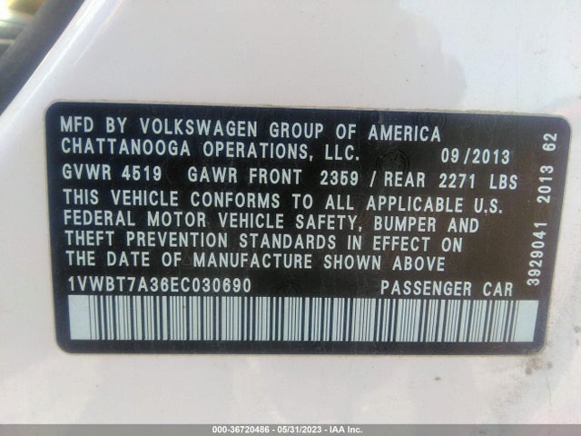 1VWBT7A36EC030690 Volkswagen PASSAT SE