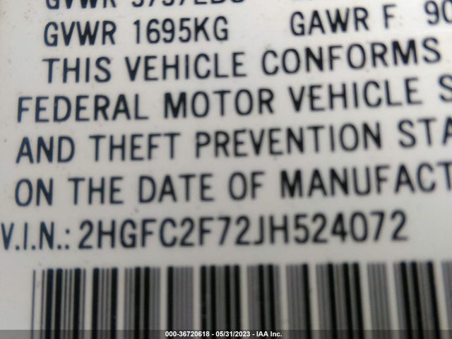 Honda Civic Sedan Ex 2018 2HGFC2F72JH524072 Image 9