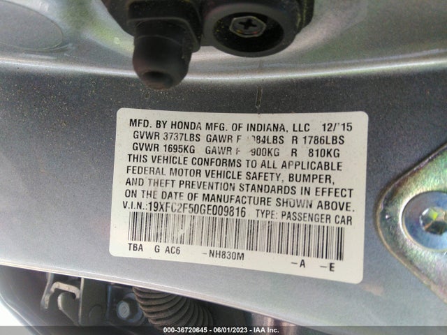 Honda Civic Sedan Lx 2016 19XFC2F50GE009816 Image 9