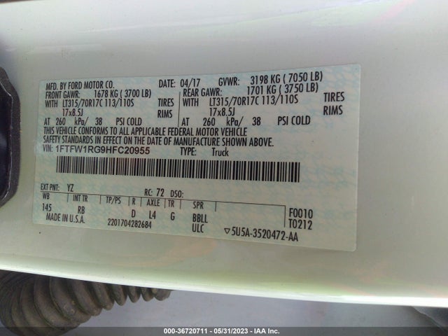 Ford F-150 Raptor 2017 1FTFW1RG9HFC20955 Image 9