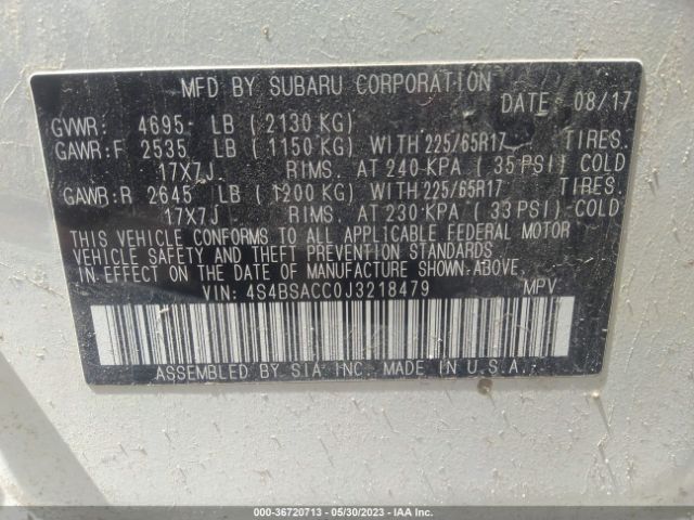4S4BSACC0J3218479 Subaru Outback Premium