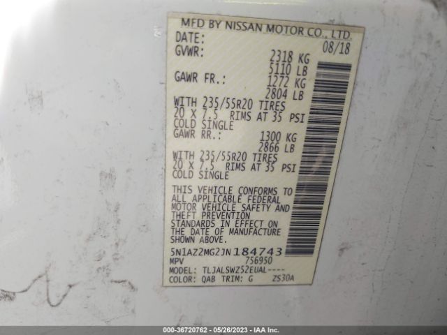 5N1AZ2MG2JN184743 Nissan Murano Platinum